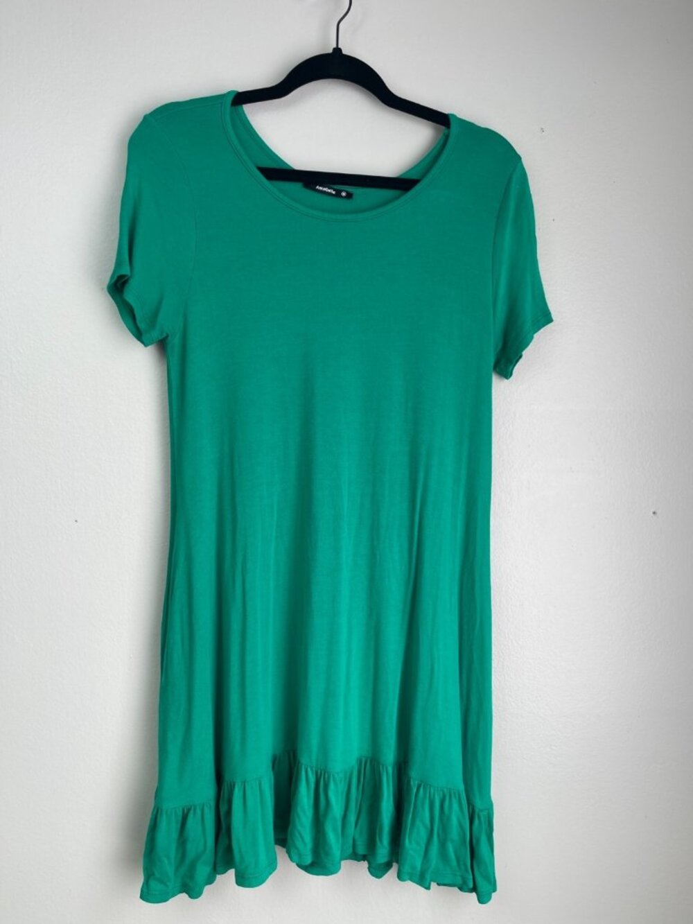 Annabelle Green Ruffle Hem Dress Women's Medium Short Sleeve Stretch Pockets
